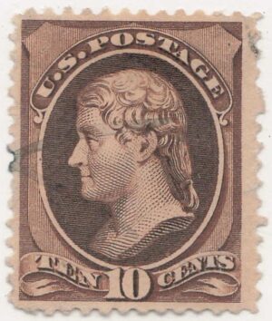 USA 1879 Used Stamp SC 187 Thomas Jefferson Brown 10 Cent 1879