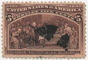 USA 1893 Used Stamp SC 234 Columbus Soliciting Aid from Queen Isabella Chocolate 5 Cent 1893