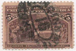 USA 1893 Used Stamp SC 234 Columbus Soliciting Aid from Queen Isabella Chocolate 5 Cent 1893