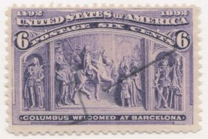 USA 1893 Used Stamp SC 235 Columbus Welcomed at Barcelona Purple 6 Cent 1893