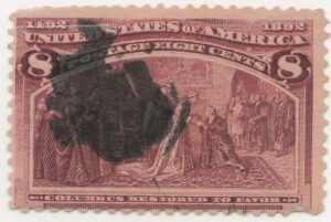 USA 1893 Used Stamp SC 236 Columbus Restored to Favor Magenta 8 Cent 1893