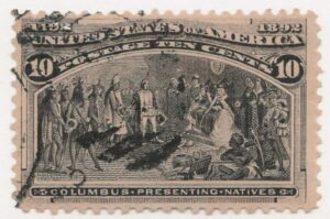 USA 1893 Used Stamp SC 237 Columbus Presenting Natives Black brown 10 Cent 1893