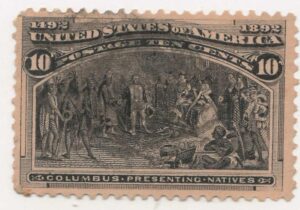 USA 1893 Used Stamp SC 237 Columbus Presenting Natives Black brown 10 Cent 1893