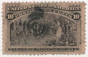 USA 1893 Used Stamp SC 237 Columbus Presenting Natives Black brown 10 Cent 1893