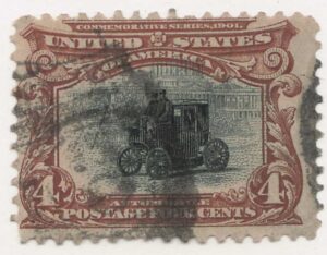 USA 1901 Used Stamp SC 296 Electric Automobile Black,Dark brown 4 Cent 1901