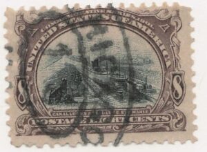 USA 1901 Used Stamp SC 298 Soo Locks (1837), Sault Ste. Marie, Michigan Black,Brown violet 8 Cent 1901