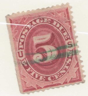 USA 1891 Used Stamp SC J25 Postage Due Bright claret 5 Cent 1891 Line on top is reflection from scanning.
