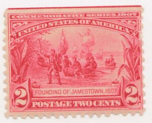 USA 1907 Mint Never Hinged Stamp SC 329 Founding of Jamestown (1607) Carmine 2 Cent 1907 Flat top. Small fold UR back.