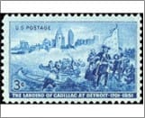 USA 1951 Mint SC1000 Detroit Skyline and Cadillac Landing Blue 3 Cent 1951