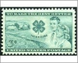 USA 1952 Mint SC1005 Farm, Club Emblem, Boy and Girl Blue green 3 Cent 1952