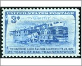 USA 1952 Mint SC1006 Charter and Three Stages of Rail Transportation Bright blue 3 Cent 1952