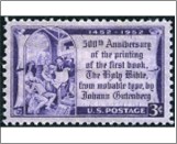 USA 1952 Mint SC1014 Gutenberg Showing Proof to the Elector of Mainz Violet 3 Cent 1952