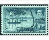 USA 1953 Mint SC1021 Commodore Matthew C. Perry and First Anchorage of Tokyo Bay Green 5 Cent 1953