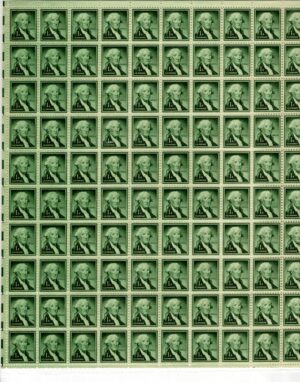 USA 1954 Mint Sheet SC 1031SH George Washington Dark green 1 Cent 1954 Full Sheet