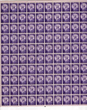 USA 1954 Mint Sheet SC 1035SH Statue of Liberty (1875), Liberty Island, New York City Deep violet 3 Cent 1954 Full Sheet