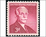 USA 1955 Mint SC1072 Andrew W. Mellon (1855-1937), US Secretary of the Treasury Pink carmine 3 Cent 1955