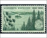 USA 1958 Mint SC1106 Centennial Minnesota Statehood, Lakes and Pines Green 3 Cent 1958