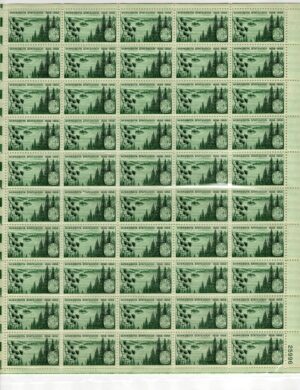 USA 1958 Mint Sheet SC1106SH Centennial Minnesota Statehood Green 3 Cent 1958 Sheet of 50