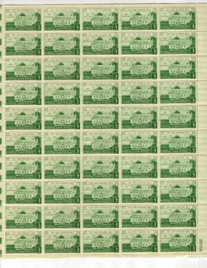 USA 1958 Mint Sheet SC1108SH Gunston Hall, Virginia Light green 3 Cent 1958 Sheet of 50