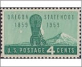 USA 1959 Mint SC1124 100 years Oregon Statehood, Covered Wagon and Mt. Hood Blue green 4 Cent 1959