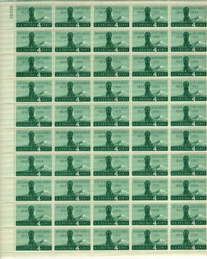 USA 1959 Mint Sheet SC1124SH 100 years Oregon Statehood, Covered Wagon and Mt. Hood Blue green 4 Cent 1959
