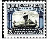 USA 1925 Mint SC621 Viking ship, coat of arms of Norway and the USA Black,Dark blue 5 Cent 1925