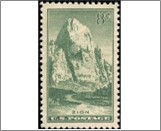 USA 1934 Mint SC747 Mountain Great White Throne, Zion National Park, Utah Sage green 8 Cent 1934