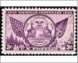 USA 1935 Mint SC775 Great Seal of the State of Michigan (1835) Purple 3 Cent 1935