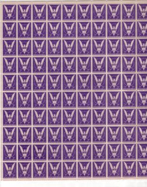 USA 1942 Mint Sheet SC 905SH American Eagle Lilac Win the War 3 Cent 1942 Full Sheet