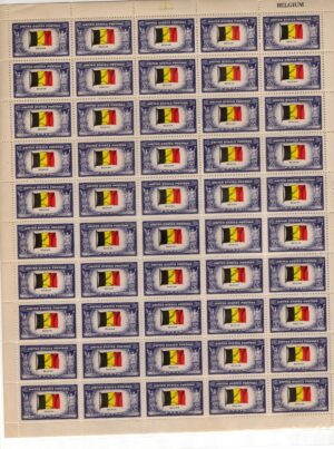 USA 1943 Mint Sheet SC914SH Flag of Belgium Multicolor 5 Cent 1943 Full Sheet