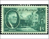 USA 1945 Mint SC930 Roosevelt and Hyde Park Residence Blue green 1 Cent 1945