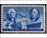 USA 1947 Mint SC947 Washington and Franklin, Mail-carrying Vehicles Dark blue 3 Cent 1947