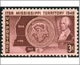 USA 1948 Mint SC955 Map & Seal of Mississippi Territory & Gov. Winthrop Sargent Brown violet 3 Cent 1948