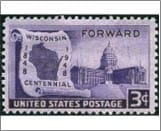 USA 1948 Mint SC957 Centennial Wisconsin Statehood, Map on Scroll and Capital Deep violet 3 Cent 1948