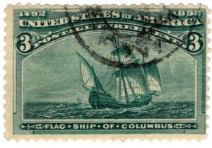 USA 1893 Used SC232 Santa Maria (1460), Flagship of Columbus Green 3 Cent 1893