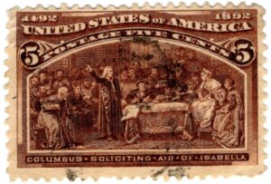 Used 234 Columbus Soliciting Aid from Queen Isabella Chocolate 5 Cent 1893