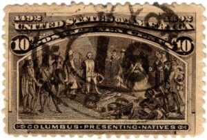 Used 237 Columbus Presenting Natives Black brown 10 Cent 1893