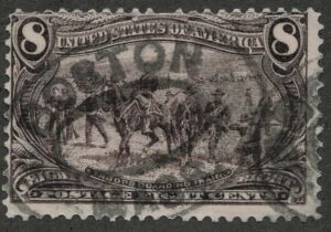 USA 1898 Used Stamp SC 289 Troops Guarding Wagon Train, Horse (Equus ferus caballus) Violet brown 8 Cent 1898