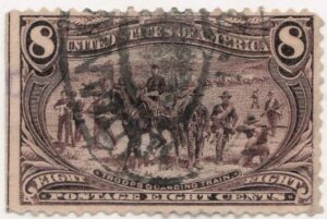 USA 1898 Used Stamp SC289 Troops Guarding Wagon Train, Horse (Equus ferus caballus) Violet brown 8 Cent 1898