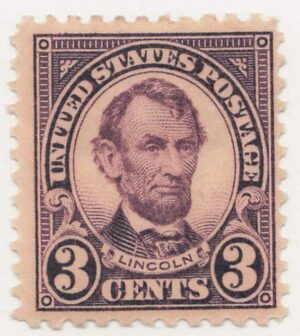 USA 1923 Mint Hinged Stamp SC555 Abraham Lincoln Violet 3 Cent 1923