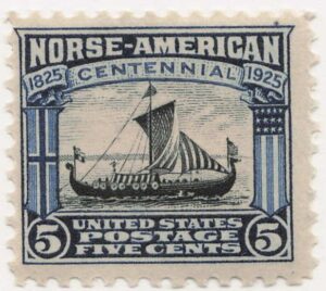 USA 1925 Mint Never Hinged Stamp SC621 Viking ship, coat of arms of Norway and the USA Black,Dark blue 5 Cent 1925