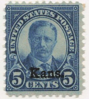 USA 1929 Mint Hinged Stamp SC663 Theodore Roosevelt, overprinted Kans. Dark blue 5 Cent 1929