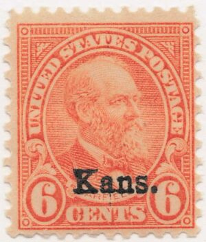 USA 1929 Mint Never Hinged Stamp SC664 James A. Garfield, overprinted Kans. Red orange 6 Cent 1929