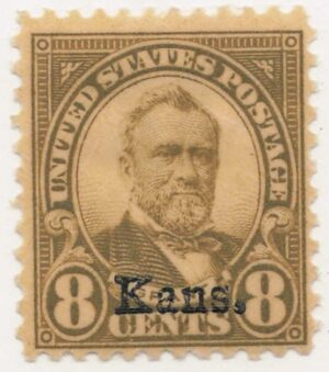 USA 1929 Mint Hinged Stamp SC666 Ulysses S. Grant, overprinted Kans. Olive 8 Cent 1929