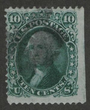USA  Used Stamp SC96 George Washington Yellow green 10 Cent 1867 F Grill