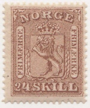 Norway 1863 Mint Never Hinged Stamp NK10(SC10) Coat of Arms 24 Skilling Brown