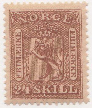 Norway 1863 Mint Never Hinged Stamp NK10(SC10) Coat of Arms 24 Skilling Brown