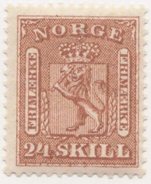 Norway 1863 Mint Never Hinged Stamp NK10(SC10) Coat of Arms 24 Skilling Brown