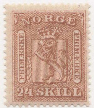 Norway 1863 Mint Never Hinged Stamp NK10(SC10) Coat of Arms 24 Skilling Brown