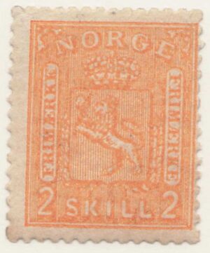 Norway 1867 Mint Never Hinged Stamp NK12(SC12) Coat of Arms – Double "SKILL” 2 Skilling Orange